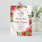 Invitation Rustique Bourgogne Floral Gold Enregistrer le Mari (Debout devant)