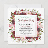 Invitation Rustique Bourgogne Floral Graduation Party (Devant)