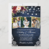 Invitation Rustique Bourgogne Floral Lights 3 Mariage photo (Devant)