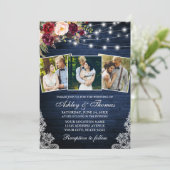 Invitation Rustique Bourgogne Floral Lights 3 Mariage photo (Debout devant)