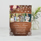 Invitation Rustique Bourgogne Floral Lights Lace 3 Mariage ph (Debout devant)