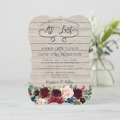 Invitation Rustique Bourgogne Floral Mariage d'écriture manus (Debout devant)