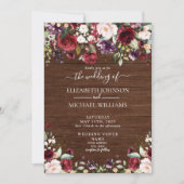 Invitation Rustique Bourgogne Floral Mariage Script (Devant)