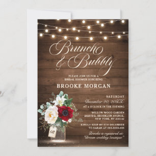 Invitation Rustique Bourgogne Floral Mason Jar Brunch et Bubb