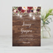 Invitation Rustique Bourgogne Floral Mason Lumières Mariage (Debout devant)