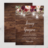 Invitation Rustique Bourgogne Floral Mason Lumières Mariage (Devant / Derrière)
