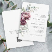 Invitation Rustique Bourgogne Floral QR Code Mariage de autom