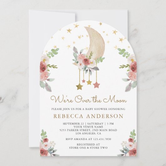 Invitation Rustique Bourgogne Floral Stars Moon Arch Baby sho (Devant)