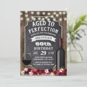 Invitation Rustique Bourgogne Floral Vin Grange Bois Annivers (Debout devant)