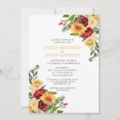 Invitation Rustique Bourgogne Floral Yellow Sunflowers Mariag (Devant)