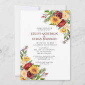 Invitation Rustique Bourgogne Floral Yellow Sunflowers Mariag (Devant)