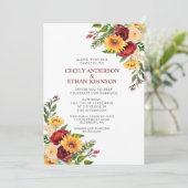 Invitation Rustique Bourgogne Floral Yellow Sunflowers Mariag (Debout devant)