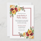 Invitation Rustique Bourgogne Floral Yellow Sunflowers Mariag (Devant)