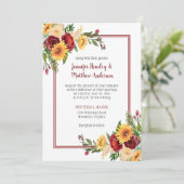 Invitation Rustique Bourgogne Floral Yellow Sunflowers Mariag (Debout devant)