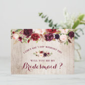 Invitation Rustique Bourgogne Florale Serez-Vous Ma Serveuse  (Debout devant)