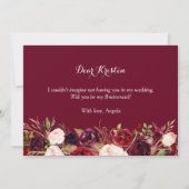 Invitation Rustique Bourgogne Florale Serez-Vous Ma Serveuse  (Dos)