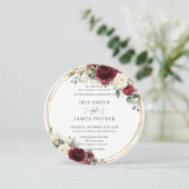 Invitation Rustique Bourgogne ivoire Floral or Mariage (Debout devant)