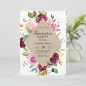 Invitation Rustique Bourgogne Kraft Floral Graduation Party (Debout devant)