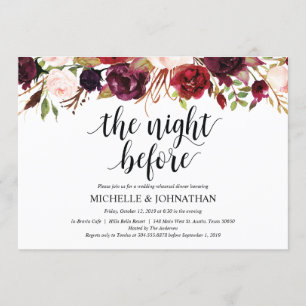 Invitation Rustique Bourgogne Mariage Dîner de répétition Inv