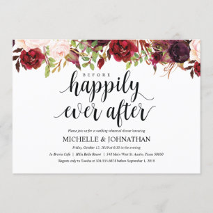 Invitation Rustique Bourgogne Mariage Dîner de répétition Inv