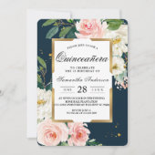 Invitation Rustique Bourgogne Marine Bleu & Pink Floral Gold  (Devant)