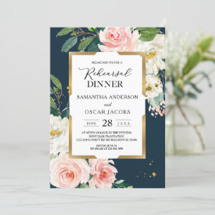 Invitation Rustique Bourgogne Marine Bleu & Pink Floral Gold