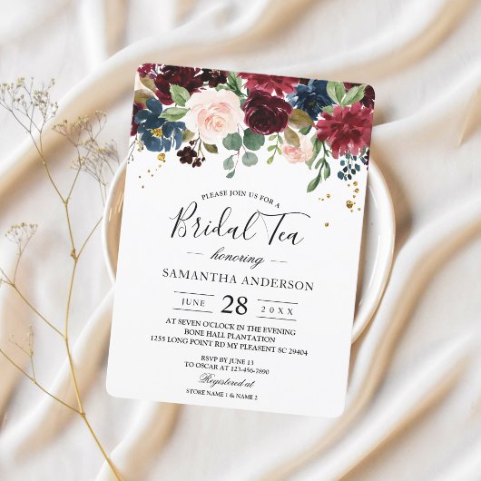 Invitation Rustique Bourgogne Marine Bleu & Rouge Beauté Fleu