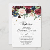 Invitation Rustique Bourgogne Marine Bleu & Rouge Beauté Fleu (Devant)