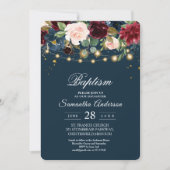 Invitation Rustique Bourgogne Marine Bleu & Rouge Fleurs & Lu (Devant)