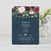 Invitation Rustique Bourgogne Marine Bleu & Rouge Fleurs & Lu (Debout devant)