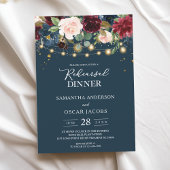 Invitation Rustique Bourgogne Marine Bleu & Rouge Fleurs & Lu