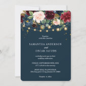 Invitation Rustique Bourgogne Marine Bleu & Rouge Fleurs & Lu (Devant)