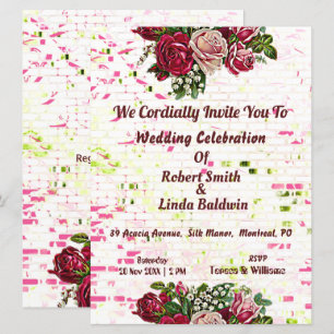 Invitation Rustique Bourgogne Maron Rose mariage Floral
