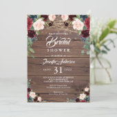 Invitation Rustique Bourgogne Marsala Fête des mariées floral (Debout devant)