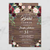 Invitation Rustique Bourgogne Marsala Fête des mariées floral (Devant / Derrière)