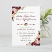 Invitation Rustique Bourgogne Marsala Mariage Floral (Debout devant)