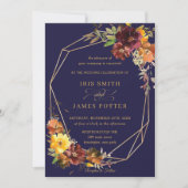 Invitation Rustique Bourgogne Orange Mariage Floral Géométriq (Devant)