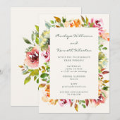 Invitation Rustique Bourgogne Pays Mariage Floral Tout en un (Devant / Derrière)