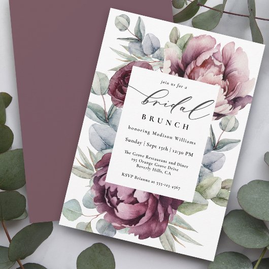 Invitation Rustique Bourgogne Plum Floral Bridal Brunch