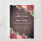 Invitation Rustique Bourgogne Rose aquarelle Mariage floral (Devant)