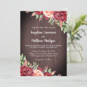Invitation Rustique Bourgogne Rose aquarelle Mariage floral (Debout devant)
