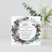 Invitation Rustique Bourgogne Rose Floral 100e anniversaire (Debout devant)