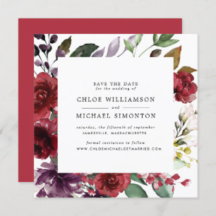 Invitation Rustique Bourgogne Rose Floral Enregistrer la cart