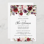 Invitation Rustique Bourgogne rouge Fête des mariées florale (Devant / Derrière)