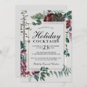 Invitation Rustique Bourgogne Rouge Floral Cocktails (Devant / Derrière)