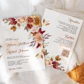 Invitation Rustique Bourgogne Terracotta Floral QR Code Maria