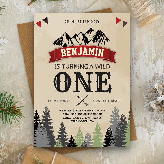 Invitation Rustique Boys Lumberjack Wild Un 1er anniversaire