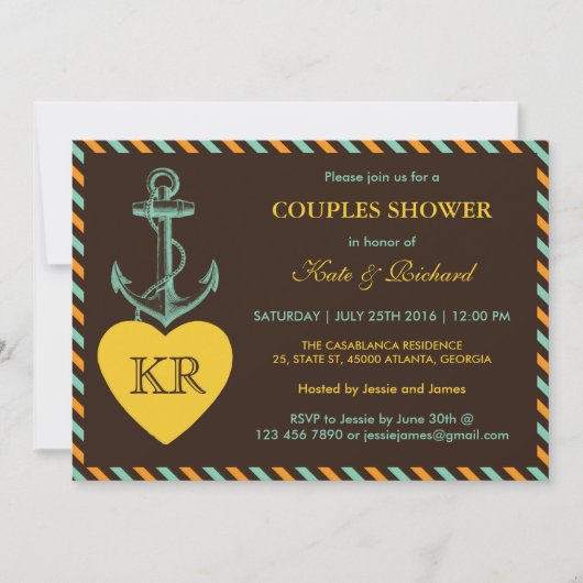 Invitation Rustique Brown Ancre Amour Couples Douche Invitati (Devant)