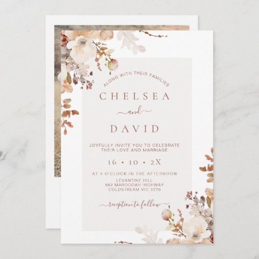 Invitation Rustique Brown Automne Mariage (Devant / Derrière)