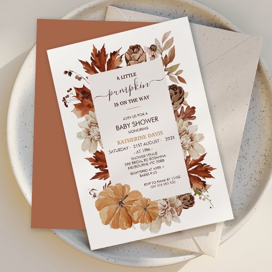 Invitation Rustique Brown Automne Petit Baby shower Citrouill
